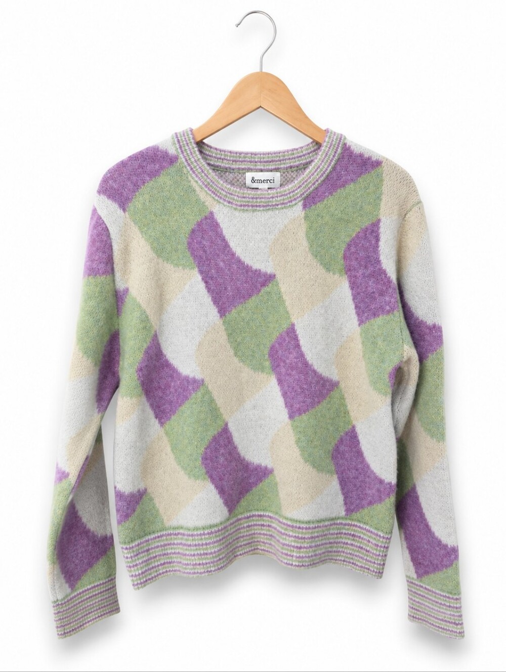 NWT &merci Pastel Geometric Fuzzy Knit Sweater Size Small